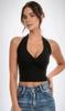 Ladies Halter Neck Sleeveless Tank Top Twist Front Deep V Neck Slim Fit Solid Short Casual Summer Crop Blouse