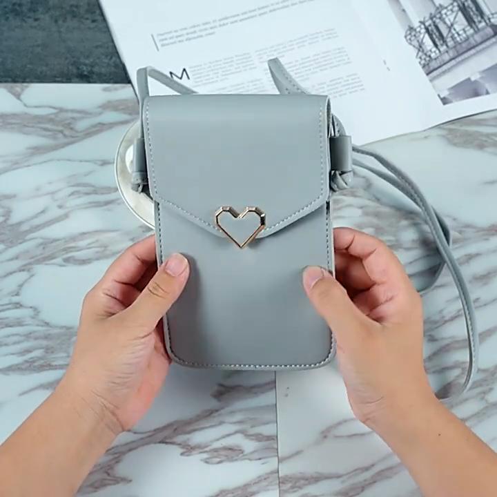 Портативный мобильный кошелек из искусственной кожи с прозрачным сенсорным экраном, винтажная однотонная сумка через плечо с пряжкой и зажимом для денег для IPhone Samsung Huawei