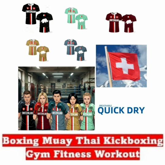 Switzerland Swiss Tshirt MMA Boxing Muay Thai National Flag Training Print 3D Round Neck Quick Dry Short Sleeve Unisex Women Men Fitness Workout Sport