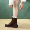 Johnature Ретро Шерстяные Теплые Короткие Ботинки Натуральная Кожа Круглый Носок Боковая Молния Толстая Подошва Женская Обувь