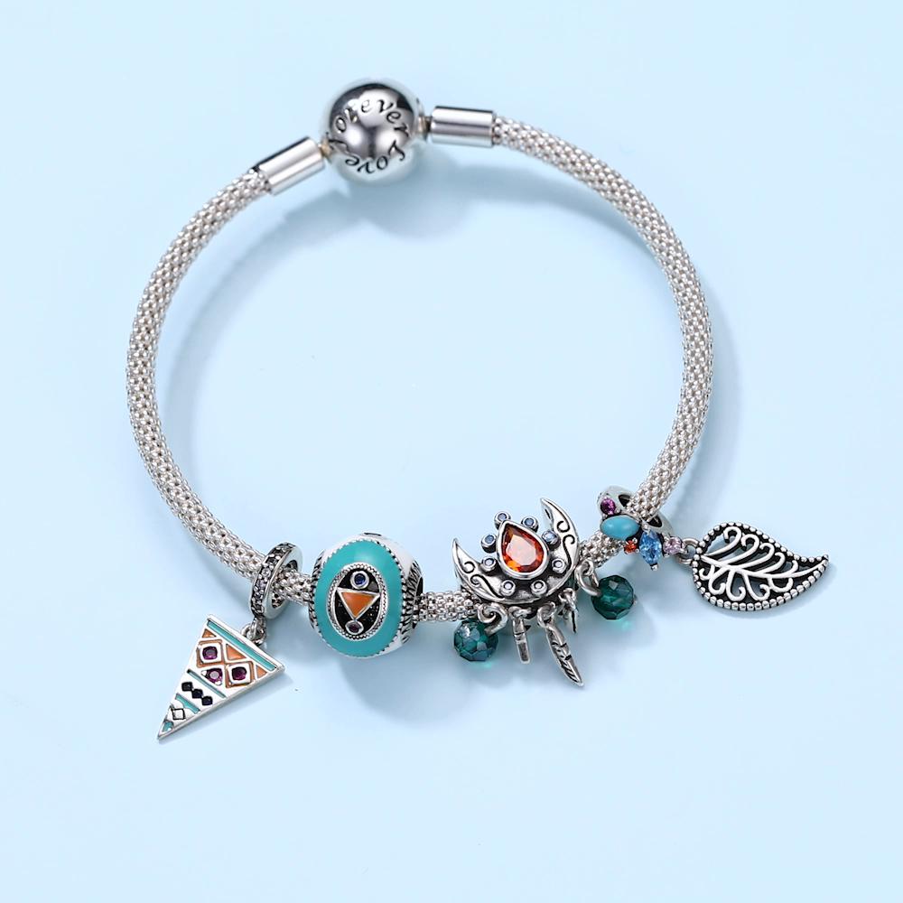 BAMOER стерлингового серебра 925 пробы Винтаж Ловец снов богемный рубин циркон подвеска для оригинального браслета