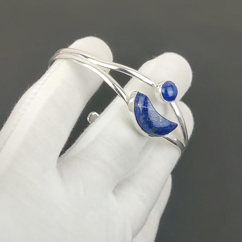 Натуральный Лазурит Драгоценный Камень Ручной Работы Манжета Браслет 925 Стерлинговое Серебро Манжета Браслет, Браслет с Лазуритом для Жены, Унисекс Браслет, Подарок для Вечеринки