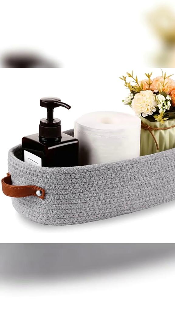 Multi-functional Woven Storage Basket with Double Handles - Perfect for Desktop Organization and Bathroom Essentials