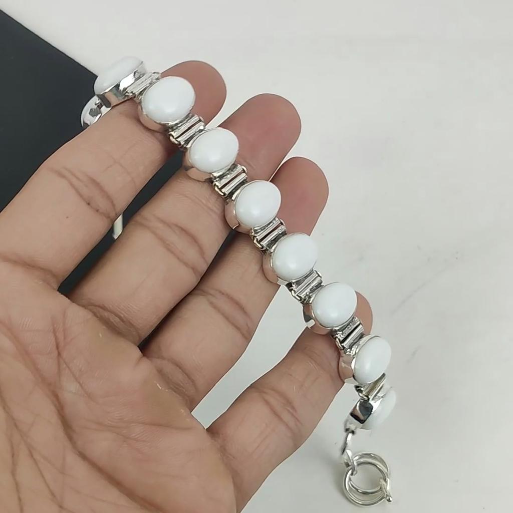 Браслет из натурального белого коралла ручной работы из стерлингового серебра 925 пробы, браслет с синим сапфиром для жены, браслет унисекс, подарок на День отца