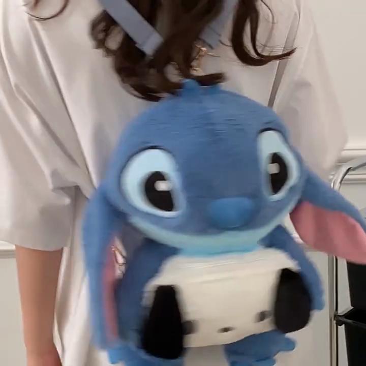 Stitch Plush Cartoon Crossbody Bag With Lightweight Fabric And Internal Pocket For Travel And Outings