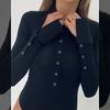 Solid Zipper Bodycon Bodysuits Women Sexy Lapel Autumn Long Sleeve Fashion Slim Basic Body Winter Gray Outfits Lady