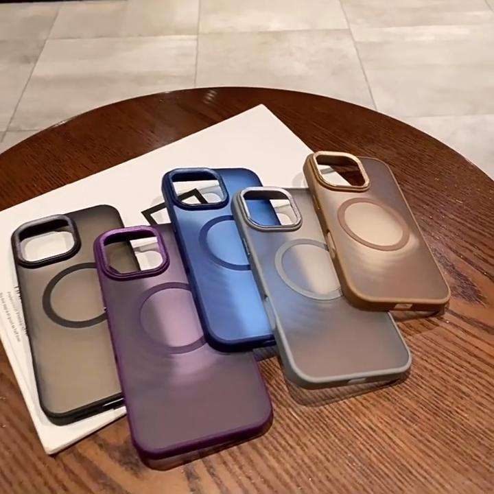 Matte Desert Titanium Gold Magnetic Charging Phone Case for iPhone 16 15 14 13 12 11 Pro Max Magsafe Metal Lens Frame Hard Cover