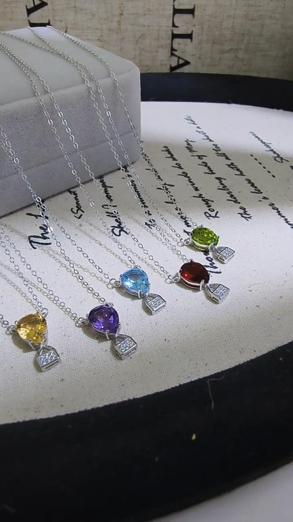 S925 silver texture water drop lock head natural crystal necklace niche high sense versatile non-fading girls collarbone chain jewelry gift