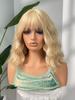 Women's Front Lace Heat Resistant Short Curly Wig with Blunt Bangs Ladies Fashion Natural Looking Golden Bobo Wig