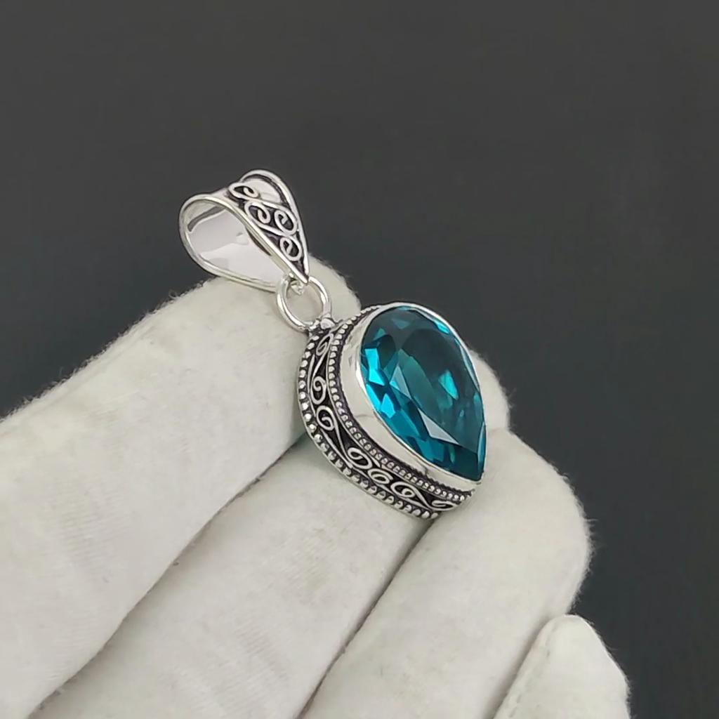 Уникальный серебряный кулон с драгоценным камнем индиголитом из стерлингового серебра 925 пробы - дизайн груши ручной работы, повседневная одежда, подарок на вечеринку