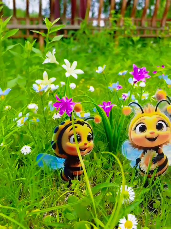 2D Flat 5-piece Set Cute Bee Friend Acrylic Garden Decoration for Patios, Lawns and Potted Plants - Ideal Holiday Gift