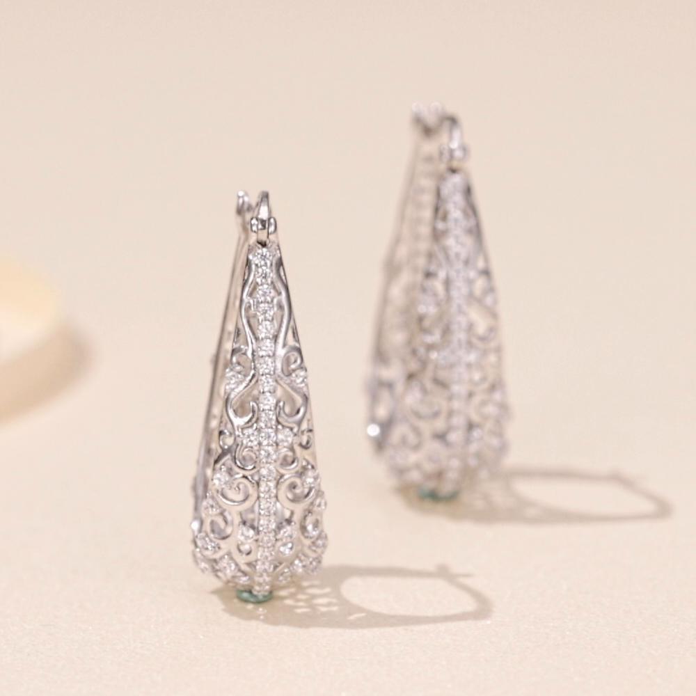 BAMOER 925 Sterling Silver Decorative Vine Hollow Pattern Hoop Earrings Waterdrop Shape Ear Buckles for Women Luxury Jewelry