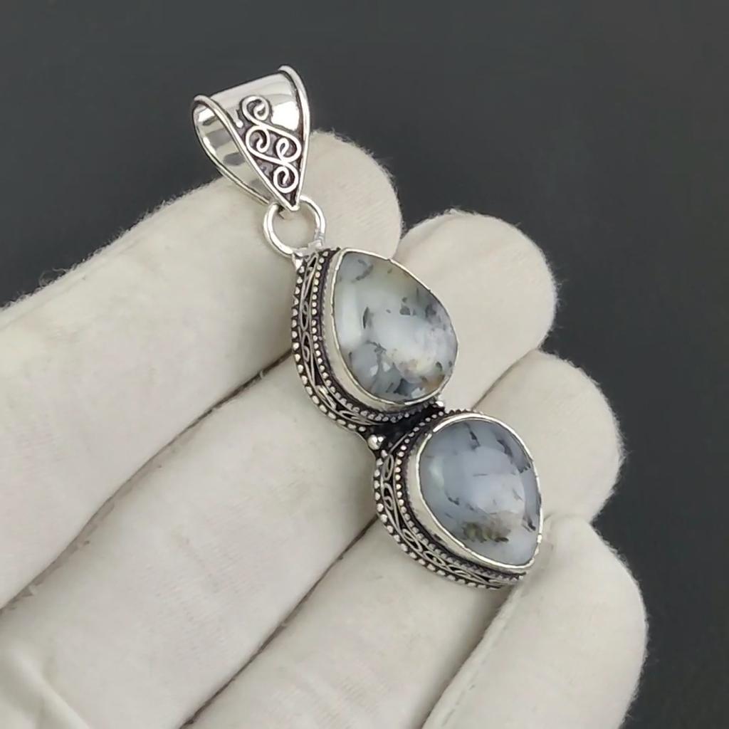 Серебряный кулон с натуральным опалом-дендритом из стерлингового серебра 925 пробы — дизайн в виде груши ручной работы, повседневное украшение, подарок на день рождения