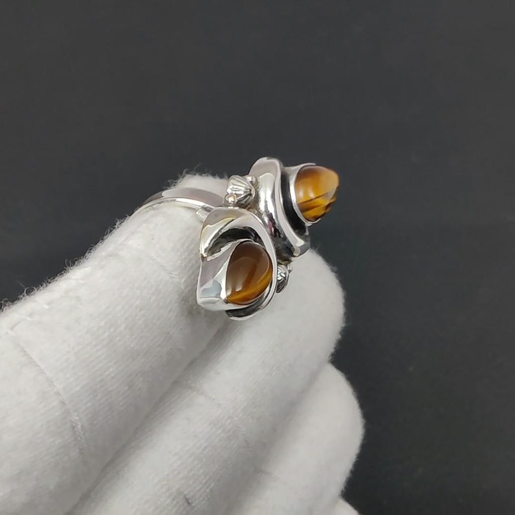 Кольцо из серебра 925 пробы с тигровым глазом, регулируемое по размеру — подходит для размеров США от 6 до 10 — украшения ручной работы в стиле бохо для женщин и мужчин, подарки на День святого Валентина