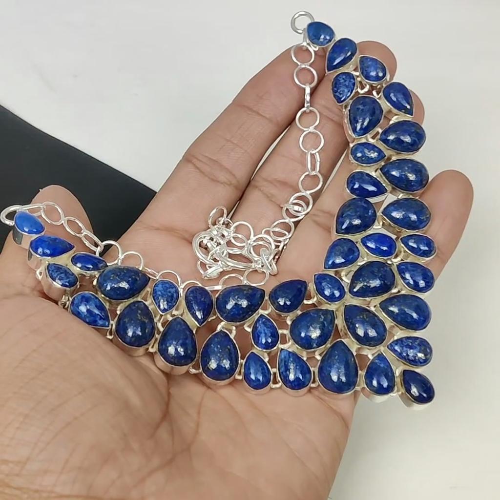 Natural Lapis Lazuli Gemstone Handmade 925 Sterling Silver Electroform Necklace,Lapis Lazuli Silver For Wife Unisex Necklace Birthday Gifts