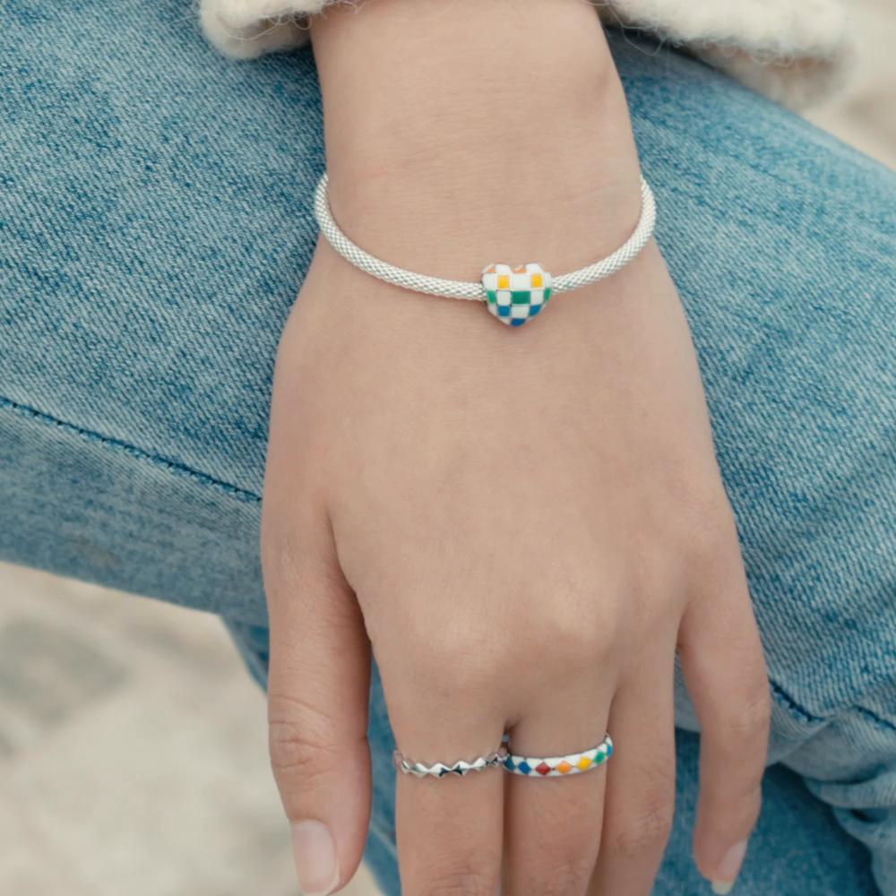 BAMOER New Trendy 925 Sterling Silver Rainbow Chequered Earrings Fashion Brilliant Color Ear Buckles for Women Fine Jewelry Gift