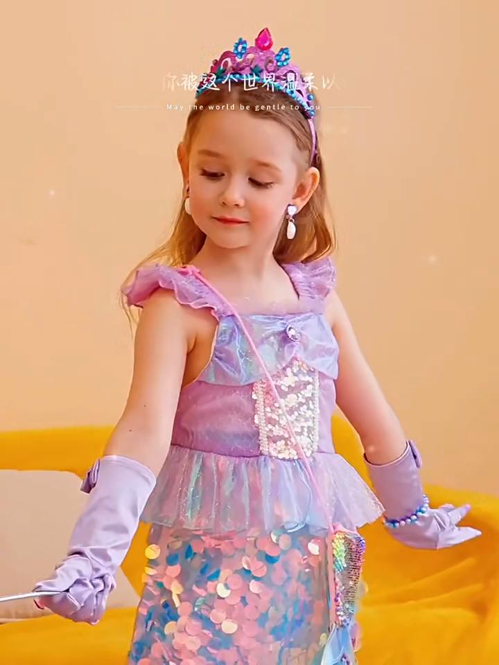 Little Girls Mermaid Princess Costume Sequins Party Dress for Toddler Kids Baby Halloween Dress Up with Accessories