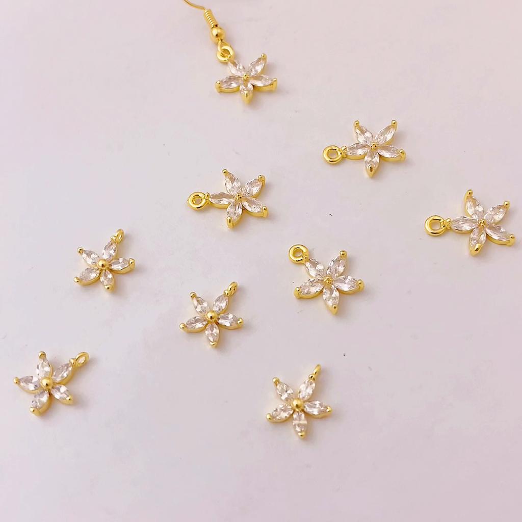 Copper Five-petaled Flowers Charms Pendants DIY For Women Earring Making Supplies