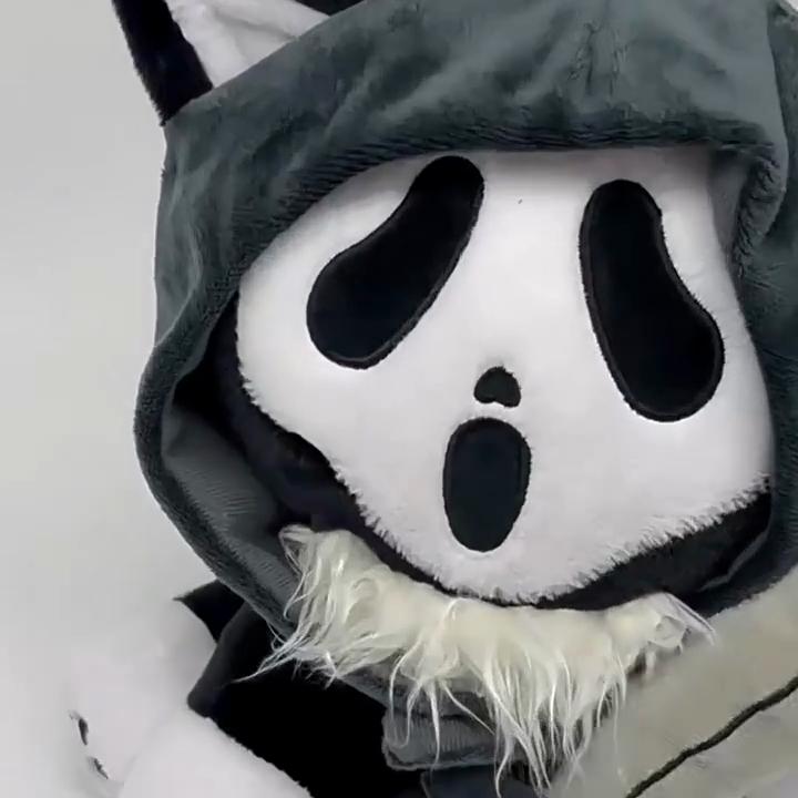 New Cute Scream Ghost Kitty Plush Toy Horror Movie Ghostface Cat Stuffed Doll Cute Spooky Soft Plushie Halloween Home Decoration Gift for Horror Fans