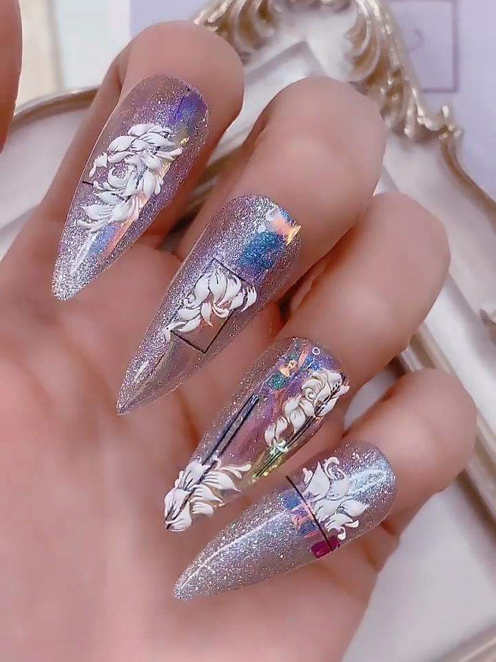 Manicure Decor Sliders Relief Engraved 5D Embossed Flower Cherry Nail Stickers Nail Art Sticker Decal