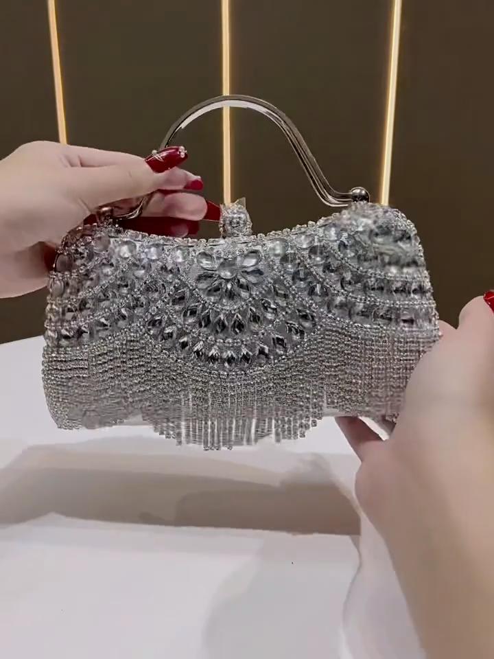 Вечерний клатч с кисточкой из страз и металлической ручкой, блестящая сумка для вечеринки для женщин
