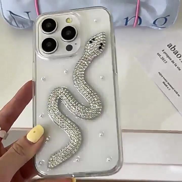 Роскошный креативный чехол для телефона со стразами и змеиной эпоксидной смолой для iPhone 15 14 13 12 Pro Max 11 стильный блестящий противоударный мягкий чехол в подарок