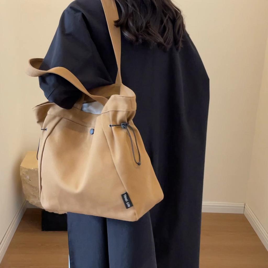 Однотонная холщовая сумка, женская сумка через плечо большой емкости, портативная большая сумка