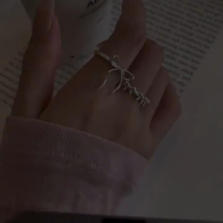 Серебряное кольцо-бантик для женщин, лето, простой, холодный ветер, кольцо для указательного пальца, регулируемое открывающееся кольцо