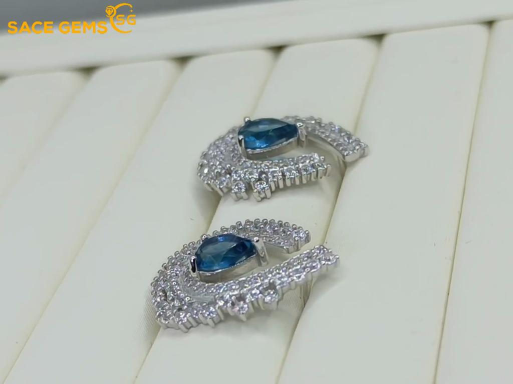 Женские серьги SACEGEMS, стерлинговое серебро 925 пробы, 5*7 мм, серьги-гвоздики с натуральным лондонским синим топазом, ювелирные изделия для свадебной вечеринки