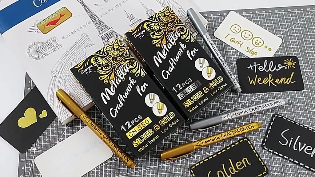 Metallic Highlighter & Paint Marker Set Gold/Silver Waterproof Pens for Signatures Art Outlines & DIY Crafts