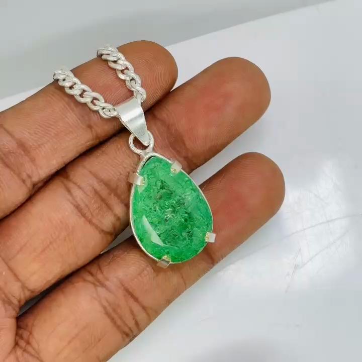 41 Ct Natural Green Emerald 925 Sterling Silver CERTIFIED Beautiful Pear Pendant