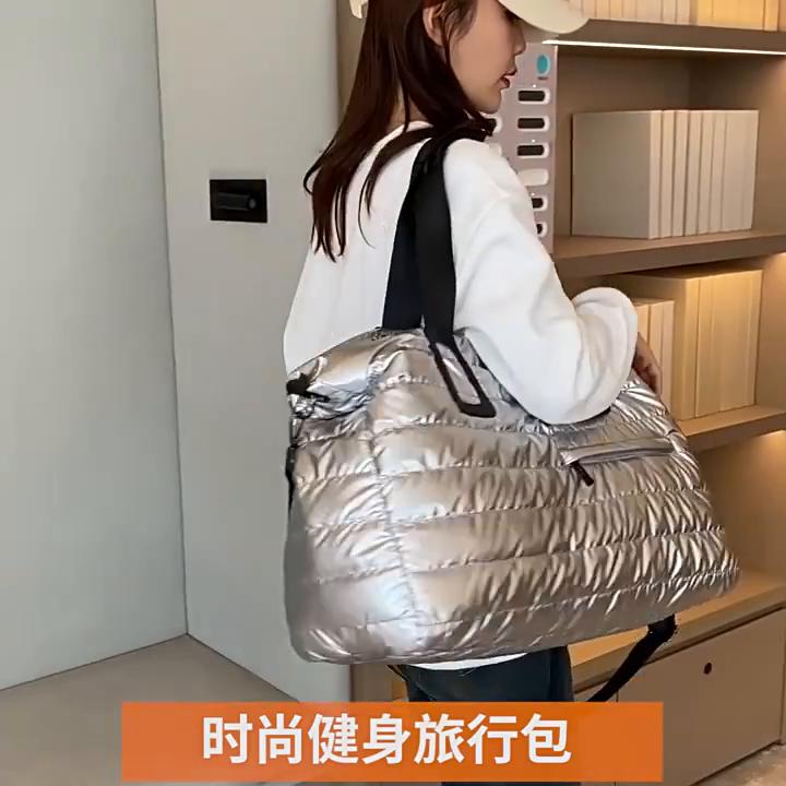 Yogodlns Solid Color Bright Surface Sports Fitness Handbags Shoulder Bag Fashion Large Capacity Waterproof Nylon Crossbody Bag