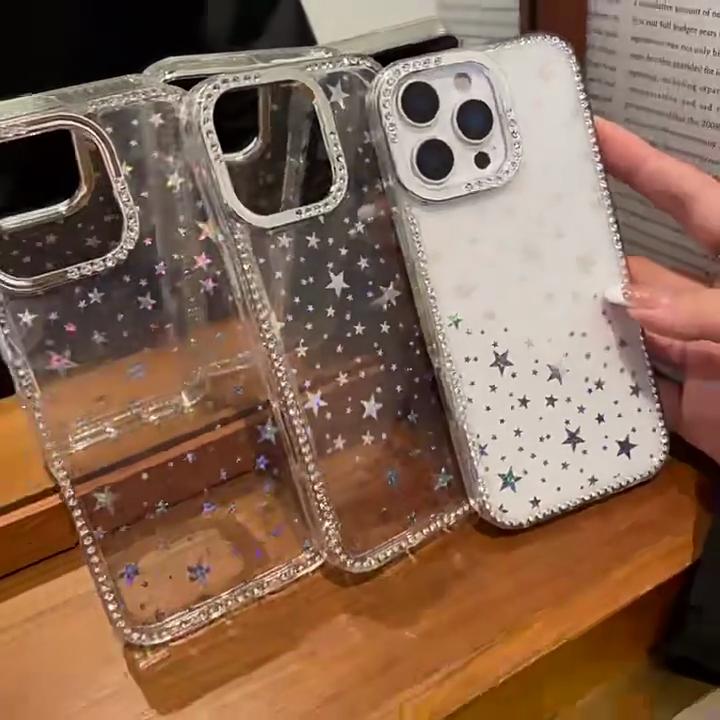 Роскошный Прозрачный Блестящий Чехол-Звезда с Алмазами для iPhone 11 12 13 14 15 16 17 Pro Max Модный Мягкий Ударопрочный Чехол