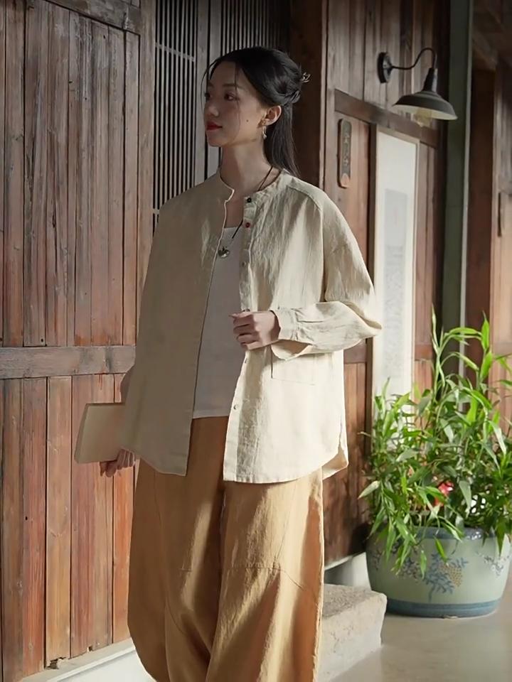 Johnature Женские винтажные рубашки, топы с длинным рукавом, весенние блузки на пуговицах, лоскутные карманы, однотонные рубашки