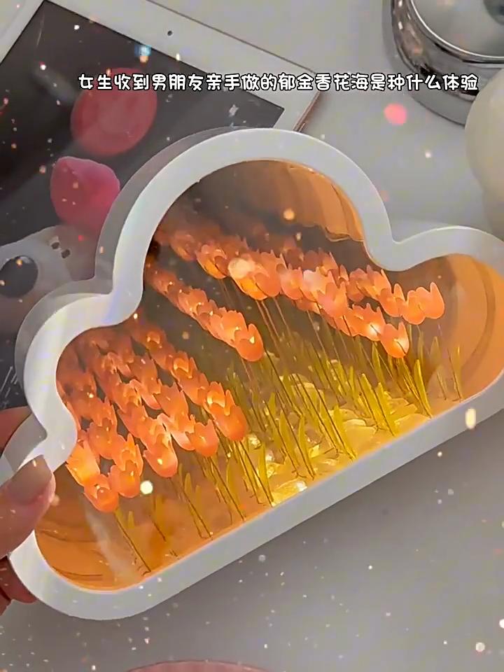 Handmade DIY Tulip Cloud Lamp:LED Night Light,Flower Sea Atmosphere Decor for Bedroom