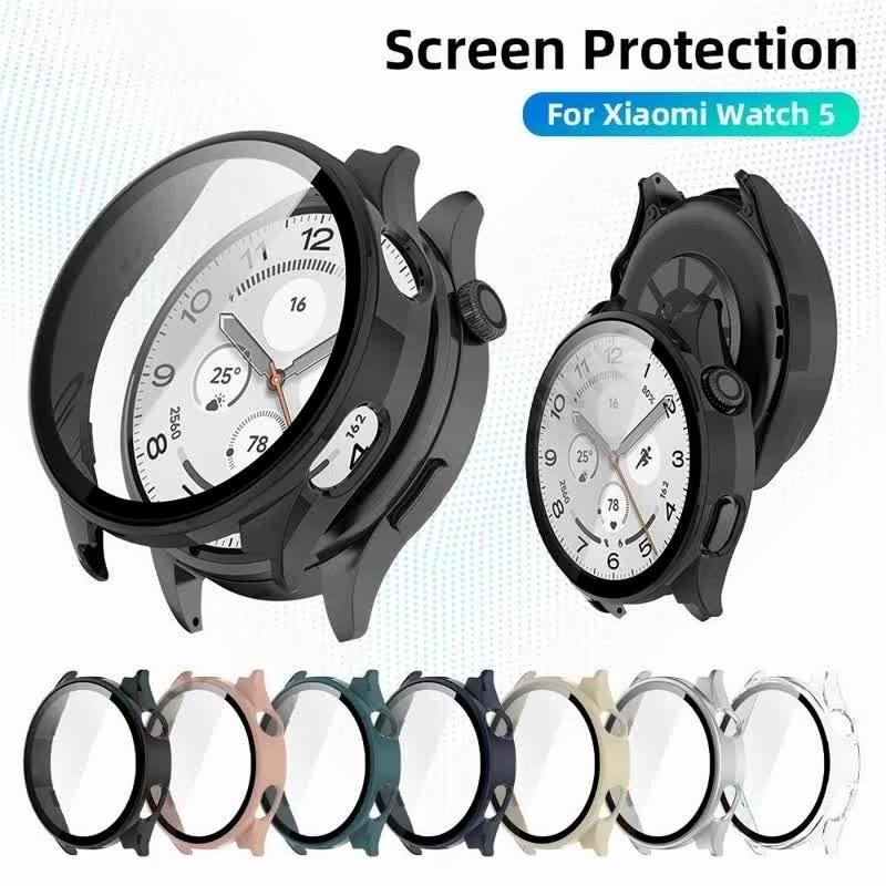 Чехол+Стекло для Xiaomi Watch 5 PC Защитный бампер со всех сторон Защитная крышка от царапин + Защитное стекло для MI Watch 5 Аксессуары