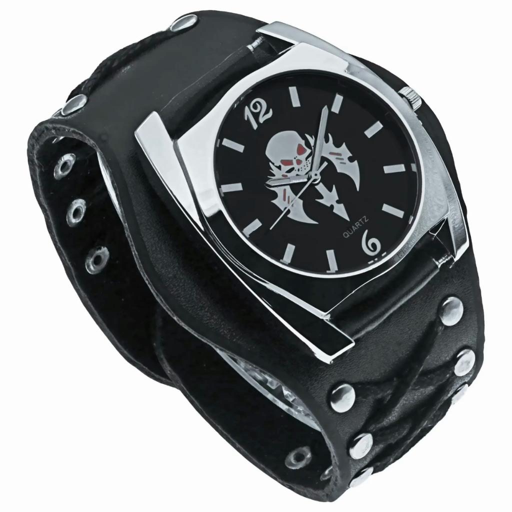 New Design Watch Button Leather Strap Skull Quartz Punk Rock Gothic Wristwatch Unisex Men Women Birthday Christmas Halloween Good Gifts