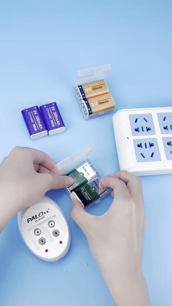 PALO 9V Battery Charger for 9V 6F22 Ni-MH Rechargeable Battery + 9V NI-MH 300mAh Rechargeable Batteries for Microphone