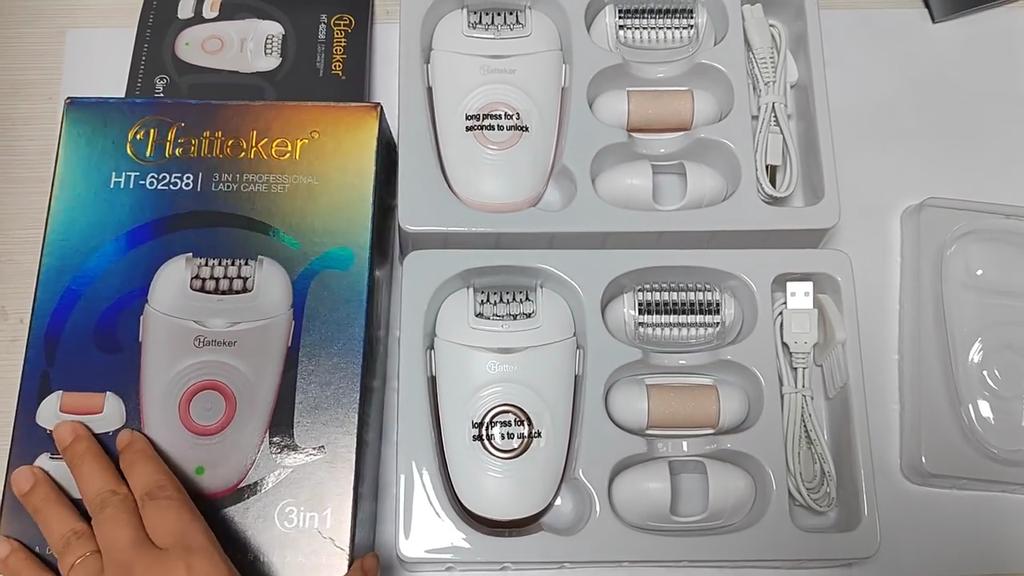 Hatteker Lady Shaver with 3 Interchangeable Blades Electric Epilator Callus Remover Electric Razor for Legs, Arms ,Armpit and Bikini