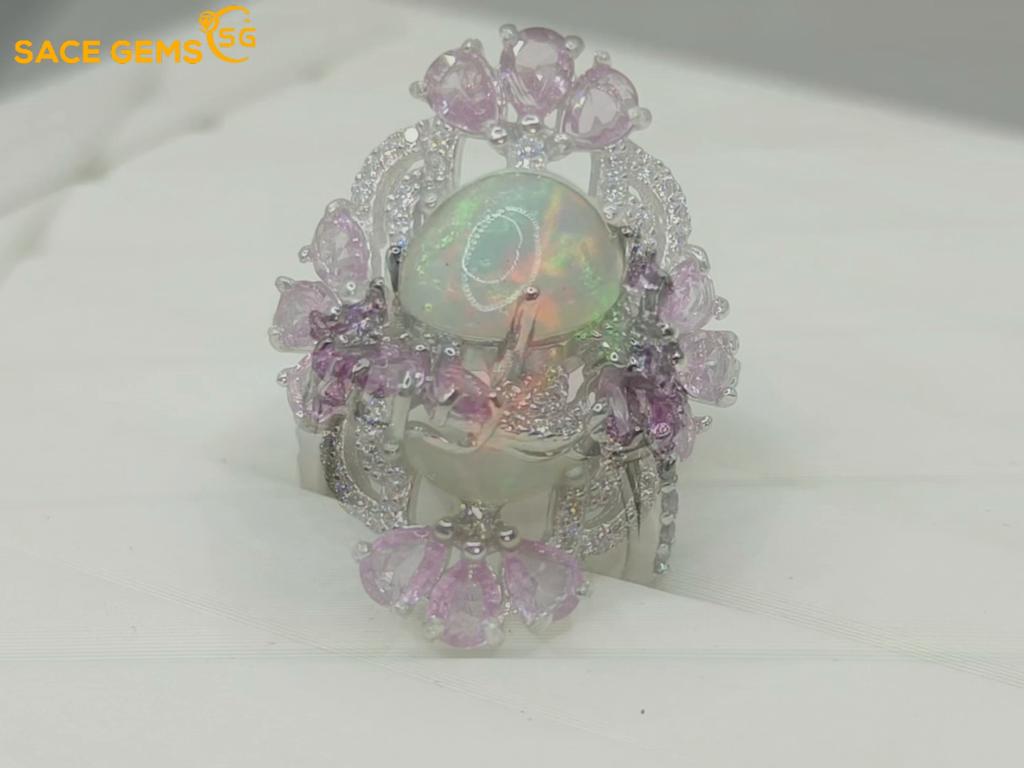 Sace Gems 925 Sterling Silver 10*14MM Natural Opal Rings for Women Engagement Cocktail Party Fine Jewelry Gift