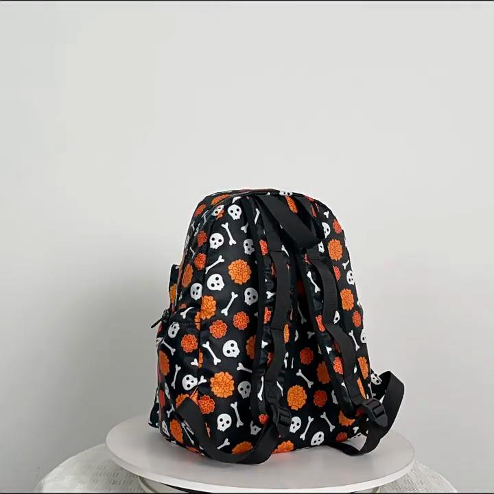Halloween Backpack New Skull Print Women Backpack Fashion Large-capacity Lightweight Travel Commuter Backpack