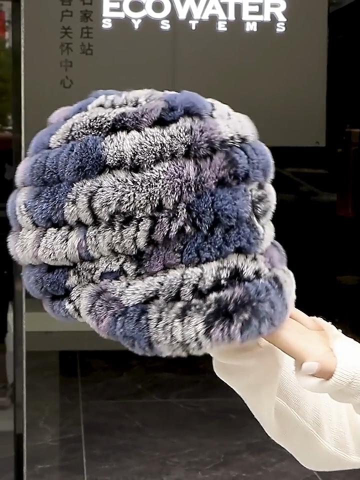 New Women Winter Knit Real Rex Rabbit Fur Hat Scarf Sets Natural Warm Fur Cap Scarves 2 Pieces Girl Quality Real Fur Hat Muffler