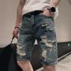 Летние джинсовые шорты с рваными дырками и карманами средней посадки на молнии и пуговицах, прямые брюки длиной до колена, мужские короткие джинсы, уличная одежда