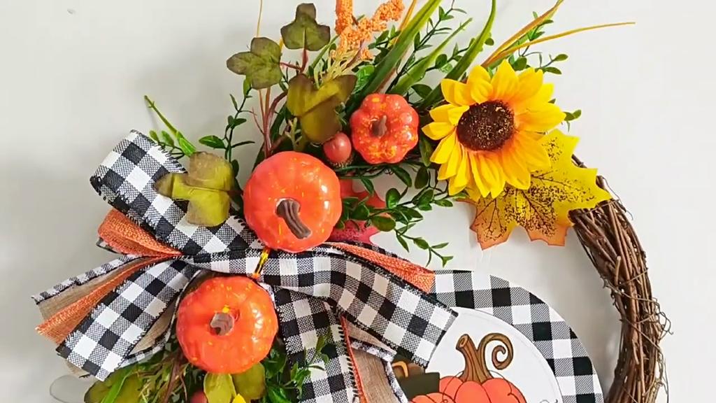 40cm Autumn Decorative Wreath, Harvest Festival Thanksgiving Festival Decor Garland, Front Door Hanging Wreath, Pumpkin Maple Leaf Artificial Flowers