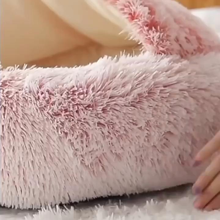 Лежак для кошки, круглый, плюшевый, пушистый, с капюшоном, лежак для кошки, уютный, для домашних кошек или маленьких собак, лежак для собак-пончиков, успокаивающий, успокаивающий, успокаивающий