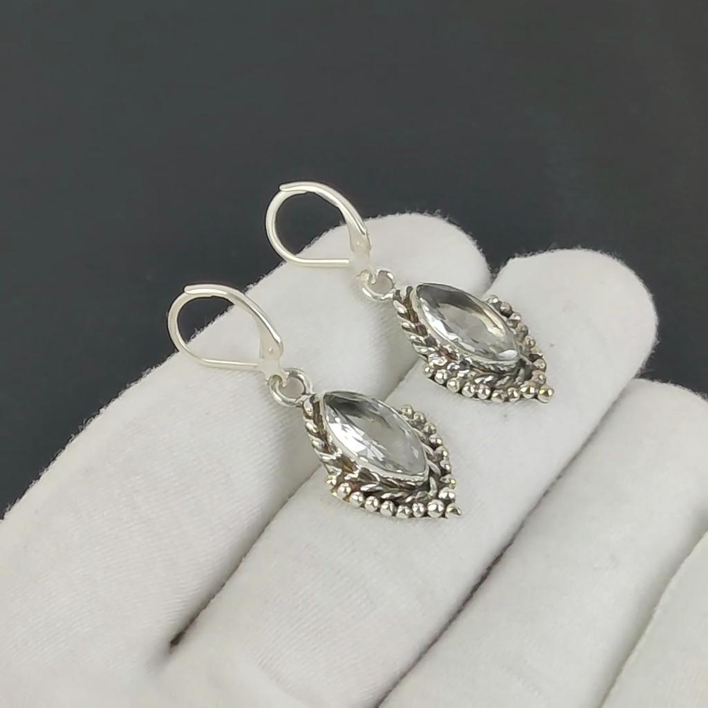 Unique White Topaz Gemstone Earrings, 925 Sterling Silver Earring, Handmade Boho Silver Jewelry Dangle Earrings, Engagement Gift