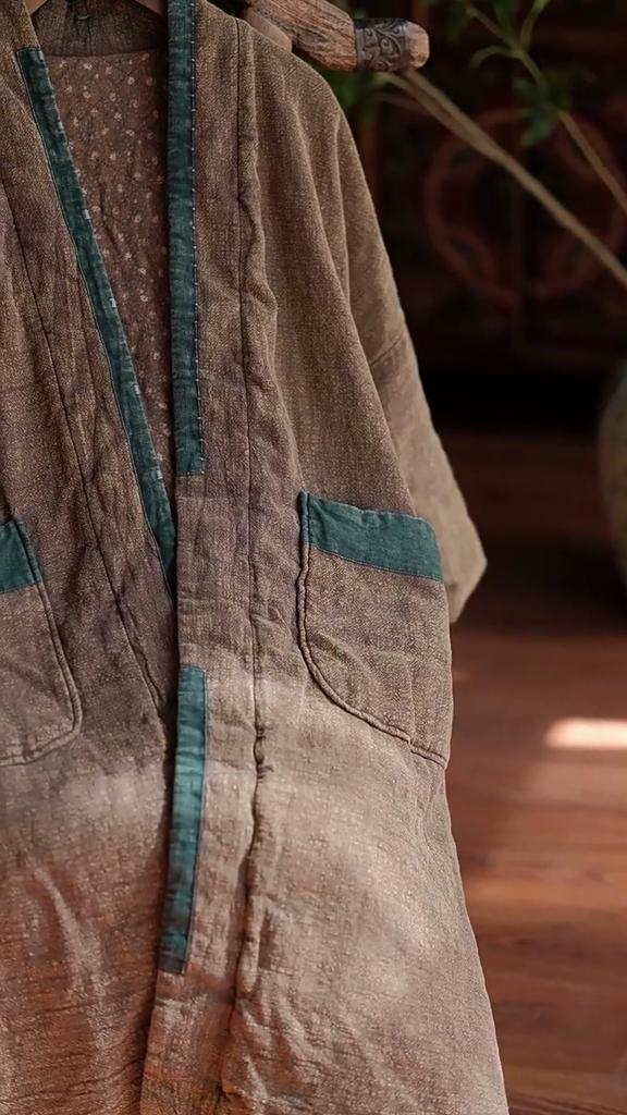 Johnature Women Vintage Coats Patchwork Color Pockets Winter Coats Chinese Style Warm Long Coats