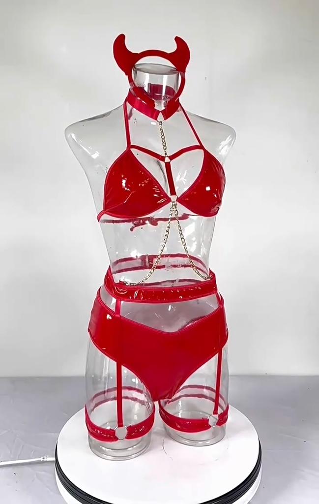 Эротический костюм с металлической цепочкой, сексуальное нижнее белье из лакированной кожи, стринги из искусственной кожи, три комплекта искушения