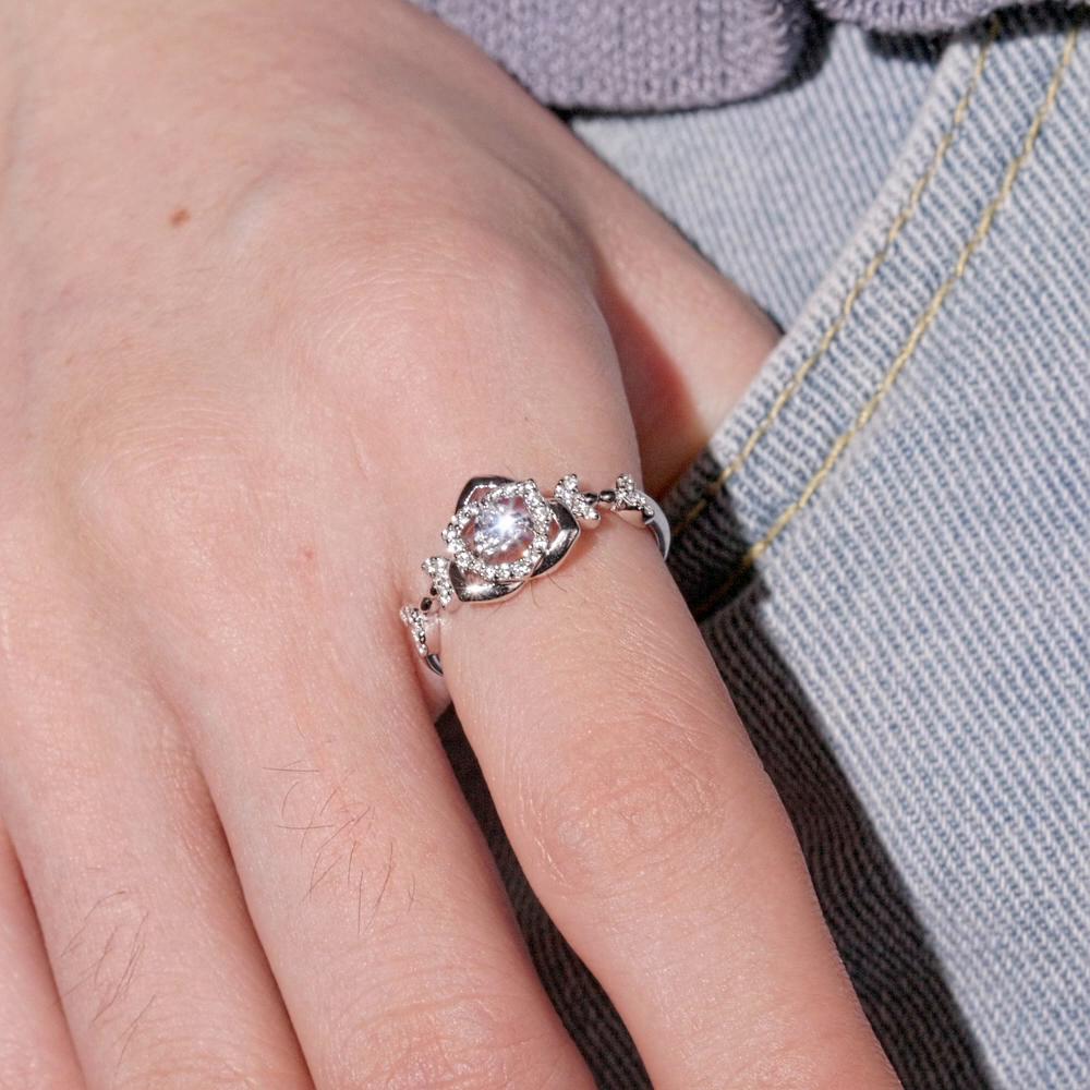 BAMOER, стерлинговое серебро 925 пробы, прозрачный циркон, розовое кольцо на палец, кольцо с цветком для женщин, подарок на день рождения, помолвку, ювелирные изделия