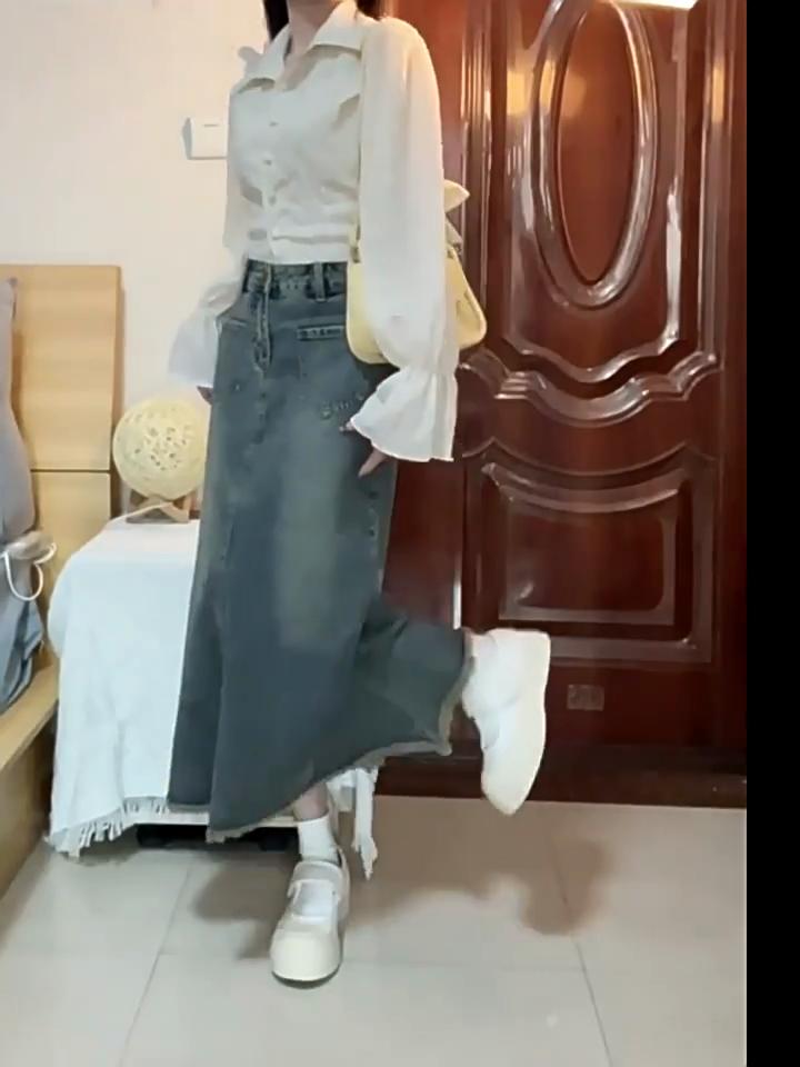 Женская синяя джинсовая юбка в стиле ретро с высокой талией, тонкая юбка трапециевидной формы, длинные джинсы, женская новая корейская версия